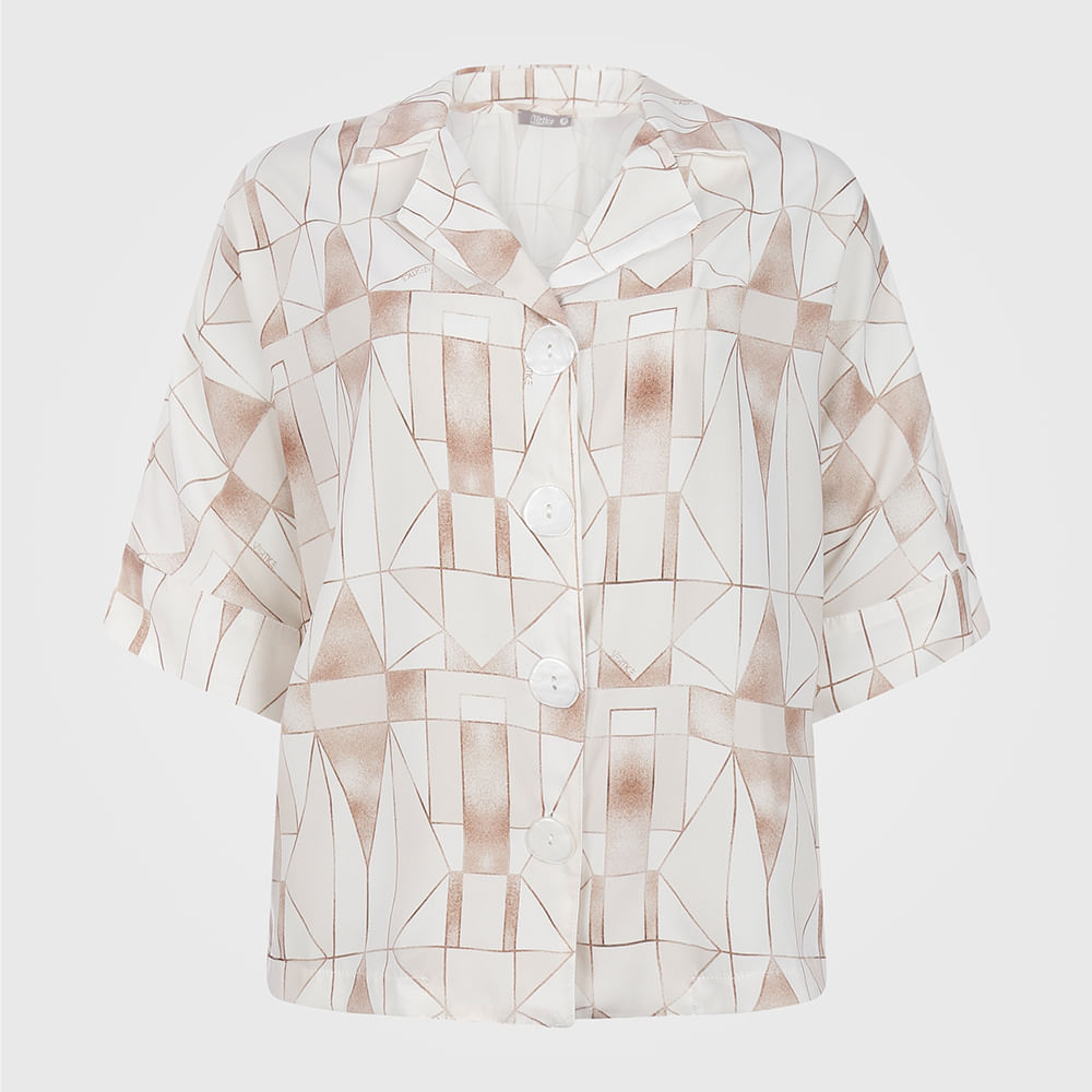 Camisa Feminina Estampada com Botões Geométrica - Terracota P