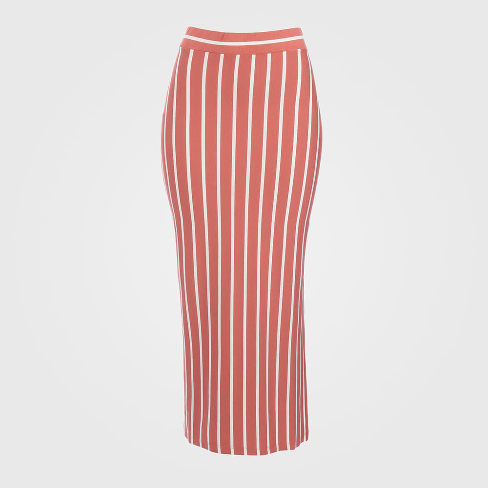 Saia Feminina Listrada com Fenda Lateral - Rosa P
