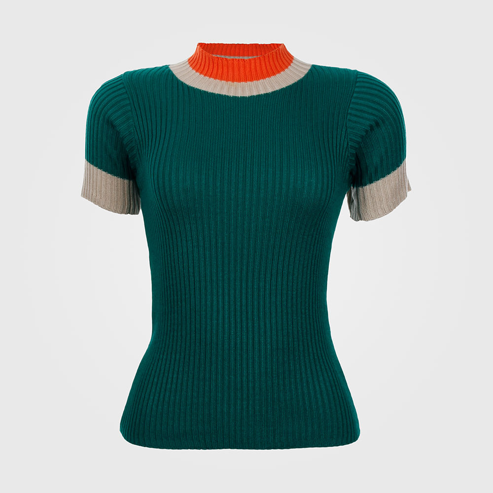 Blusa Feminina Gola Alta Bicolor - Verde P