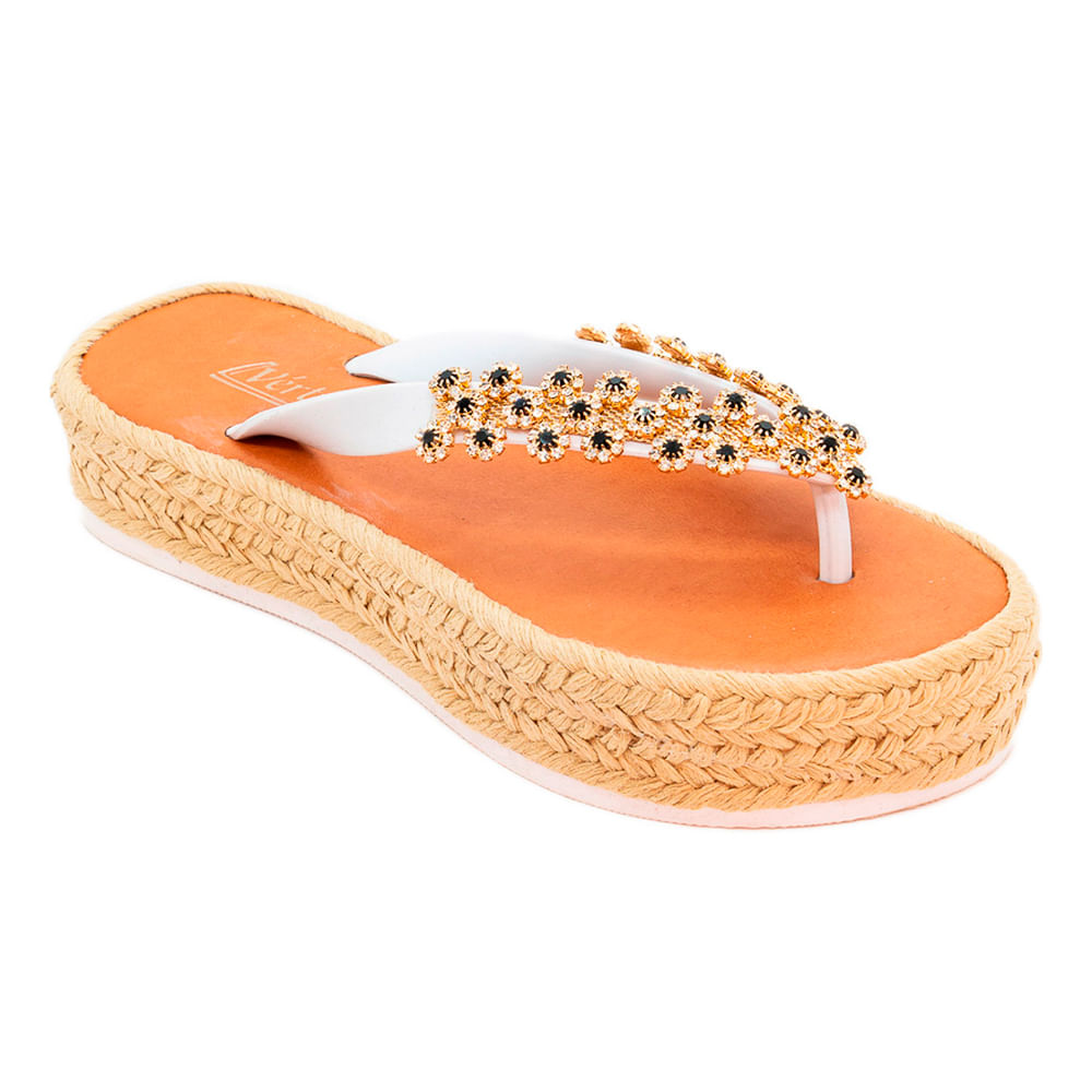 Rasteira Feminina Com Pedraria - Branco