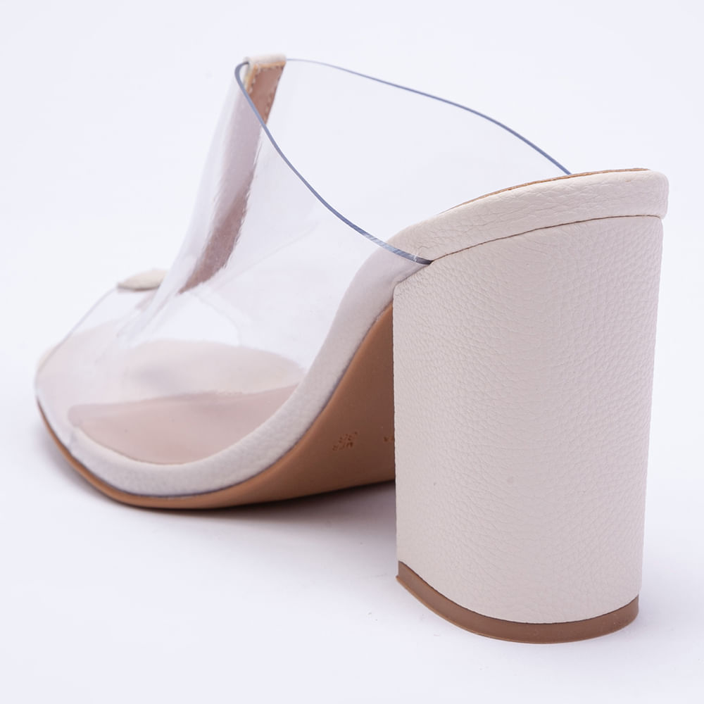 Mule Feminino Salto Grosso Com Transparência - Off White