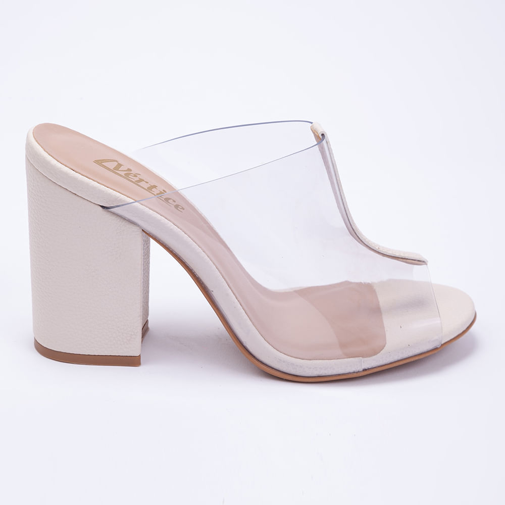 Mule Feminino Salto Grosso Com Transparência - Off White