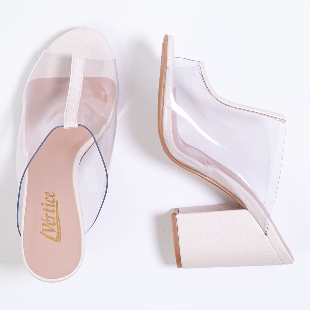 Mule Feminino Salto Grosso Com Transparência - Off White