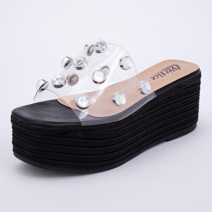 Tamanco Feminino Plataforma Esferas - Transparente - vertice