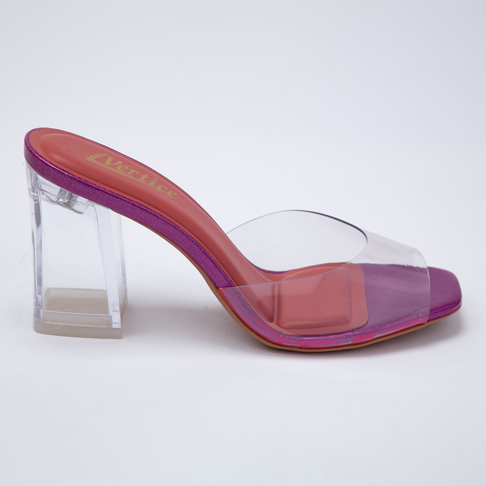 Tamanco Feminino Salto Transparente Vinil - Cristal Roxo