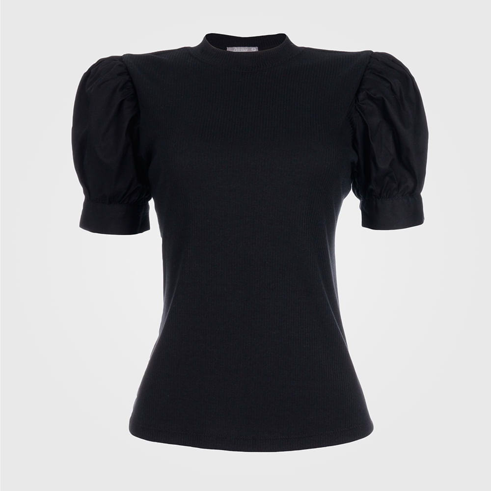 T-shirt Feminina com Manga Bufante - Preto