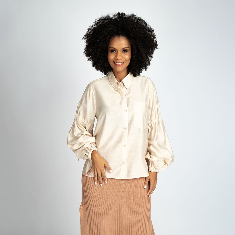 Camisa Manga Longa Bufante - Nude