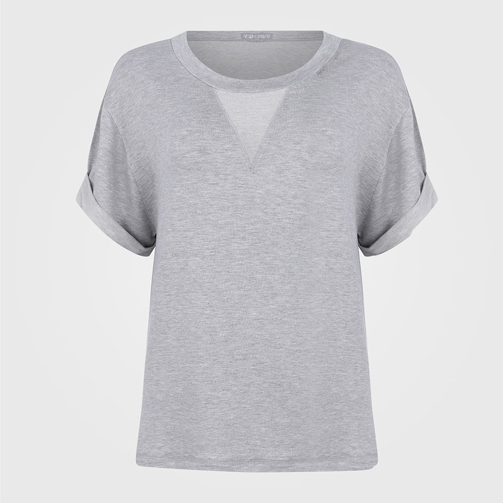 T-shirt Feminina Manga Virada Mescla - Cinza G