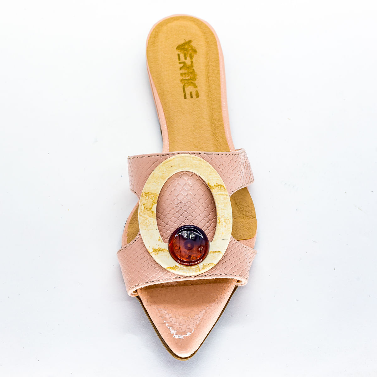 Rasteira Flat Feminina Snake Bico Folha - Rosé