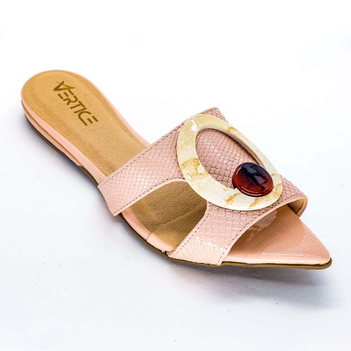 Rasteira Flat Feminina Snake Bico Folha - Rosé