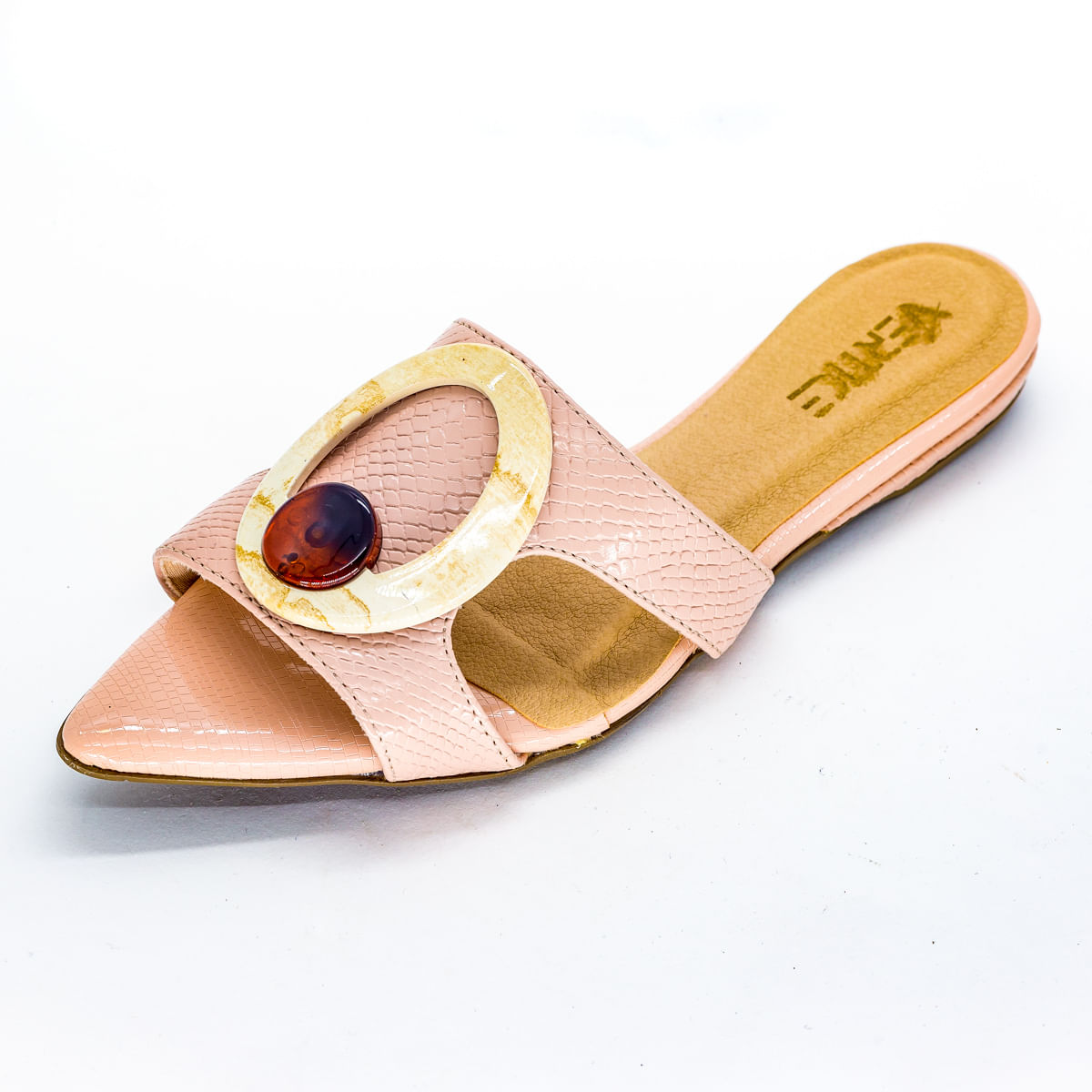 Rasteira Flat Feminina Snake Bico Folha - Rosé