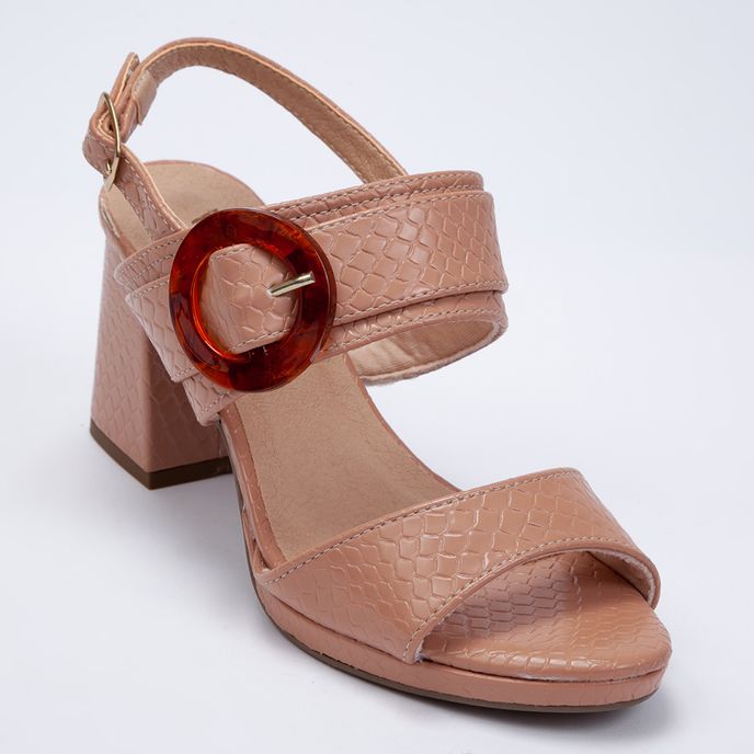 Compre Sandália Meia Pata Salto Grosso Lara Fivela Nude Online