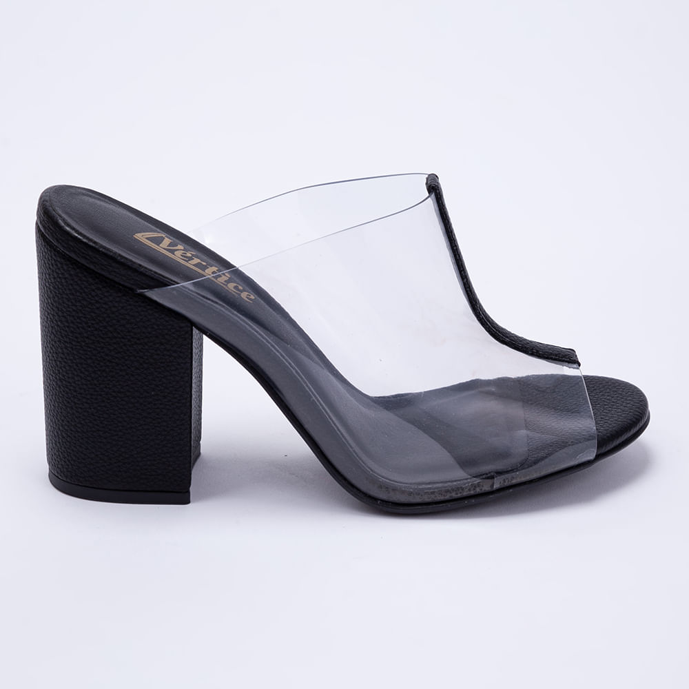 Mule Feminino Salto Grosso Com Transparência - Preto