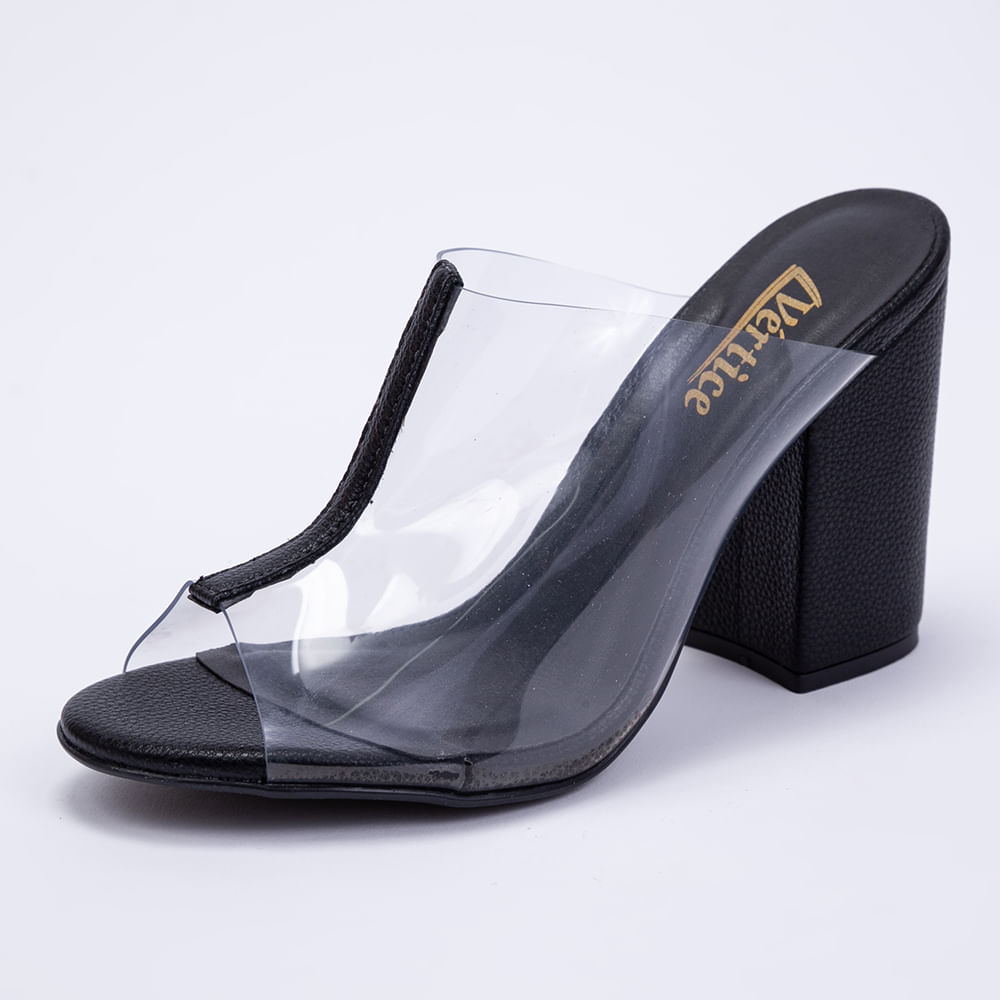 Mule Feminino Salto Grosso Com Transparência - Preto