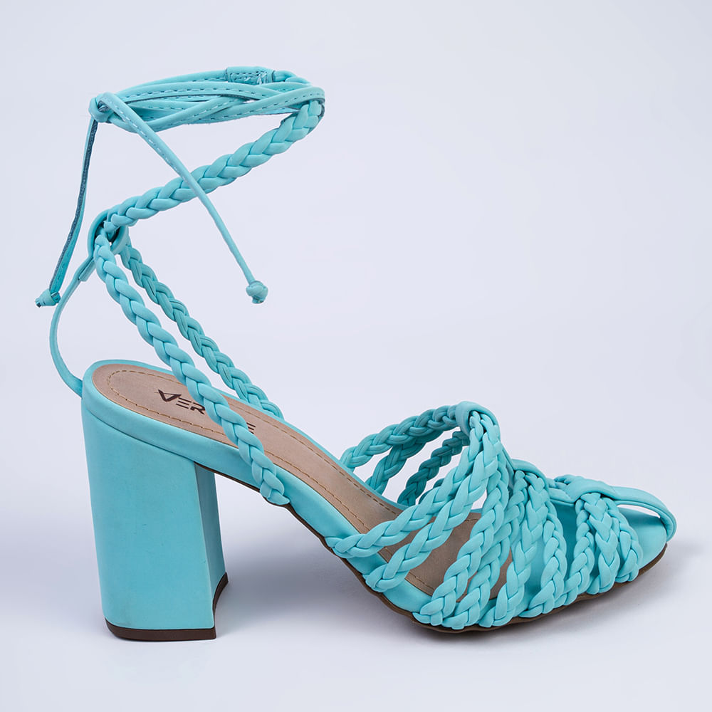 Sandália Feminina Salto Grosso Amarração Tornozelo - Dália Azul - Renner