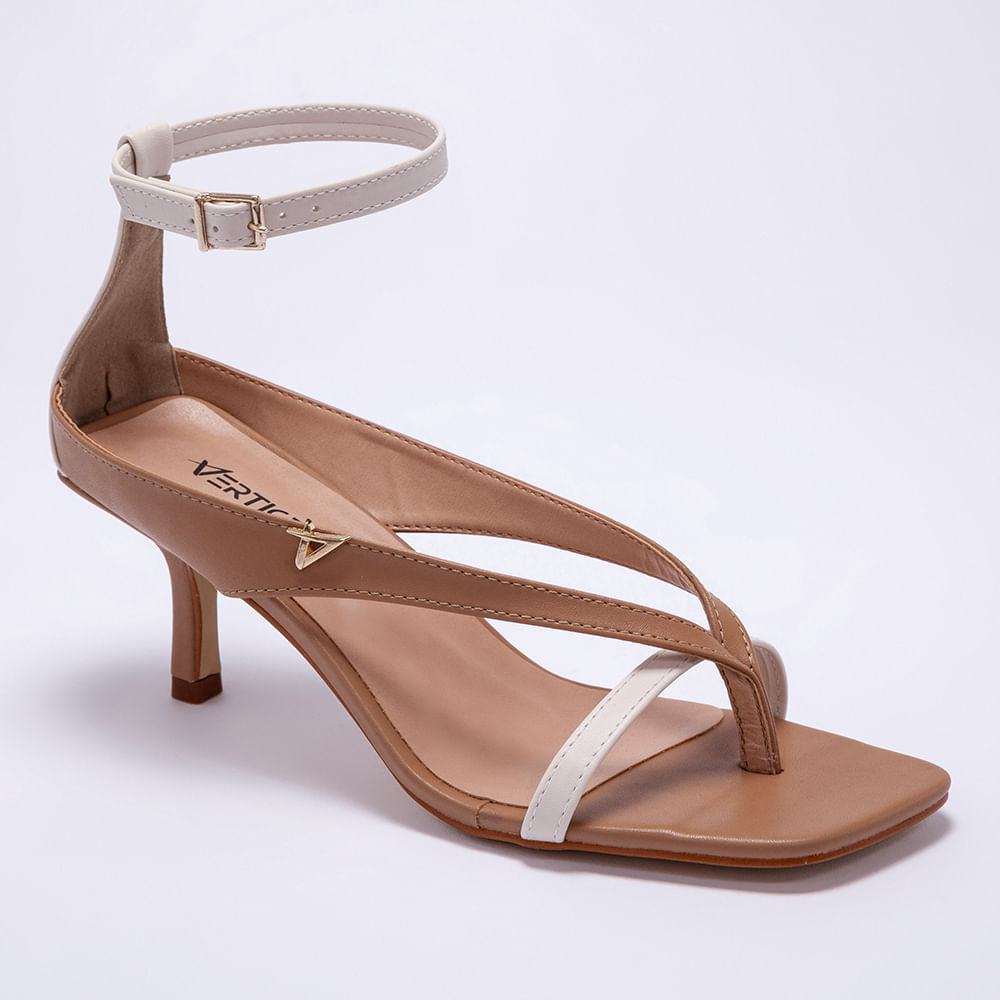 Sandália Feminina Salto Fino Médio Tornozeleira - Light Tan Bege