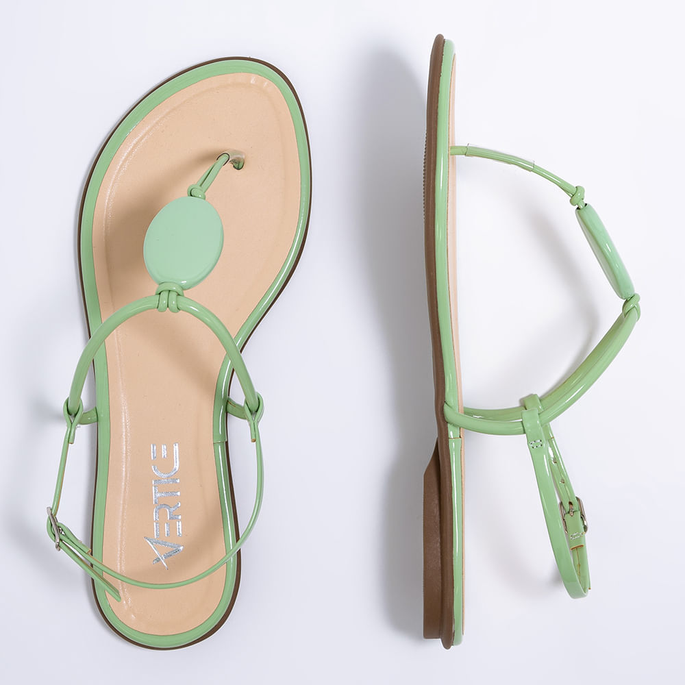 Rasteira Flat Feminina Enfeite Resina -Verde