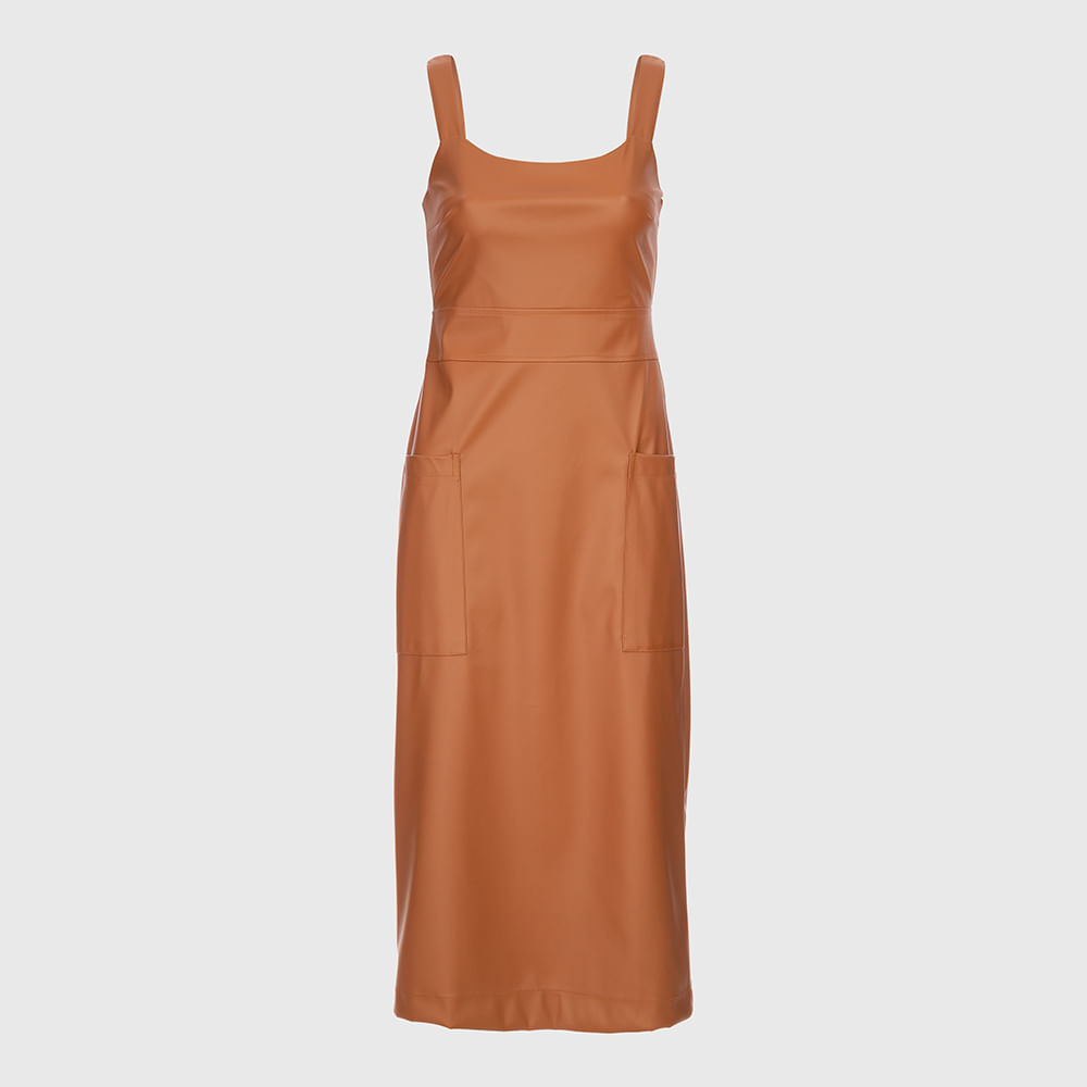 Vestido de Couro Midi Alça - Nude