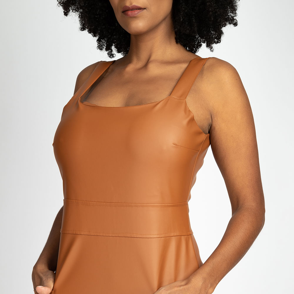 Vestido de Couro Midi Alça - Nude