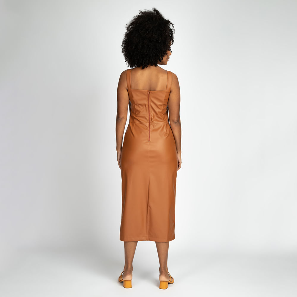 Vestido de Couro Midi Alça - Nude