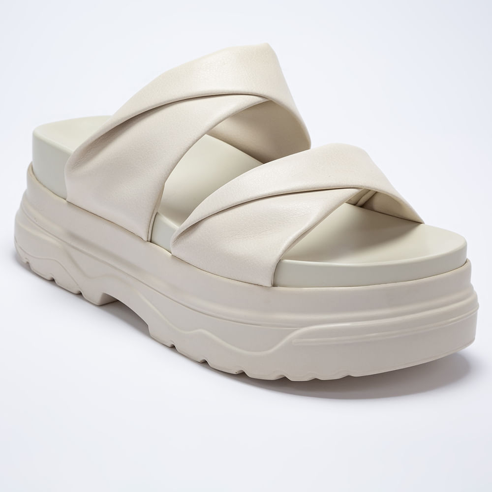 Sandalia Feminina Papete Flatform Tira Soft-OffWhite