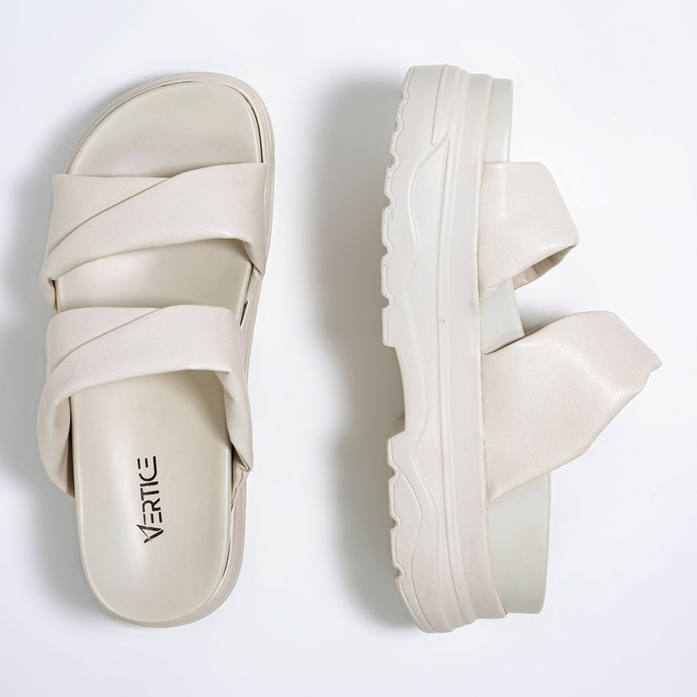 Sandalia Feminina Papete Flatform Tira Soft-OffWhite