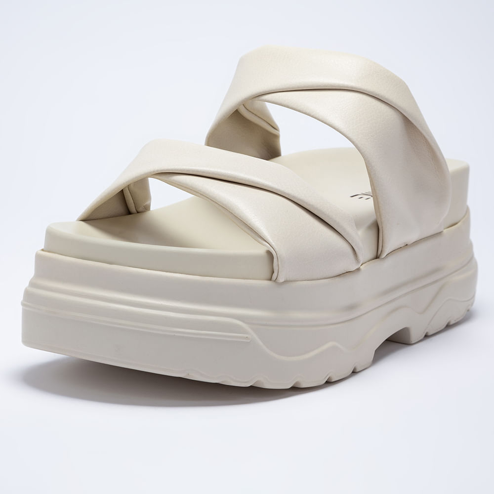 Sandalia Feminina Papete Flatform Tira Soft-OffWhite