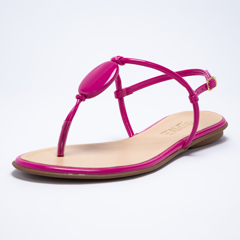 Rasteira Flat Feminina Enfeite Resina -Magenta