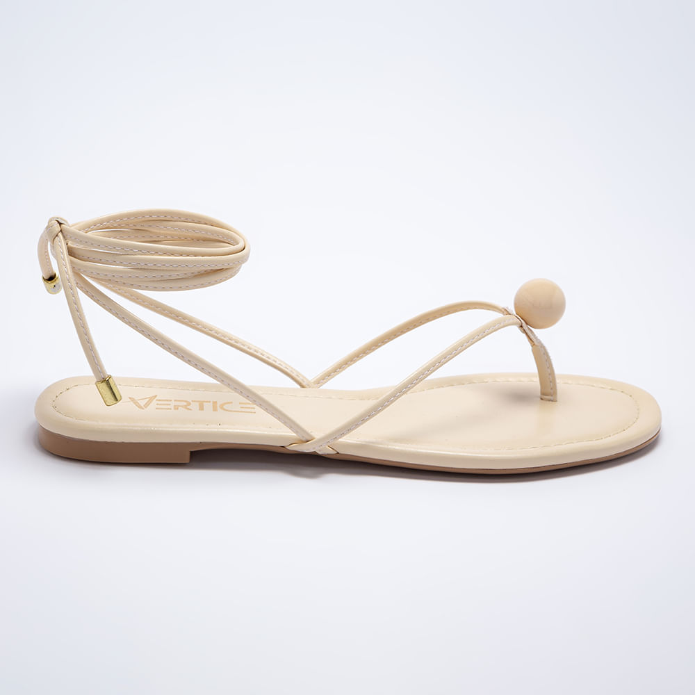 Rasteira Flat Feminina Com Amarração E Detalhe Bola  Nude