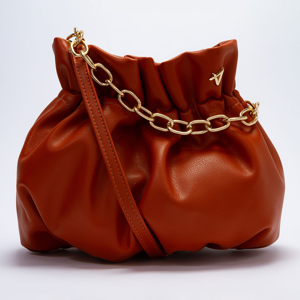 Bolsa Saco Com Corrente Caramelo