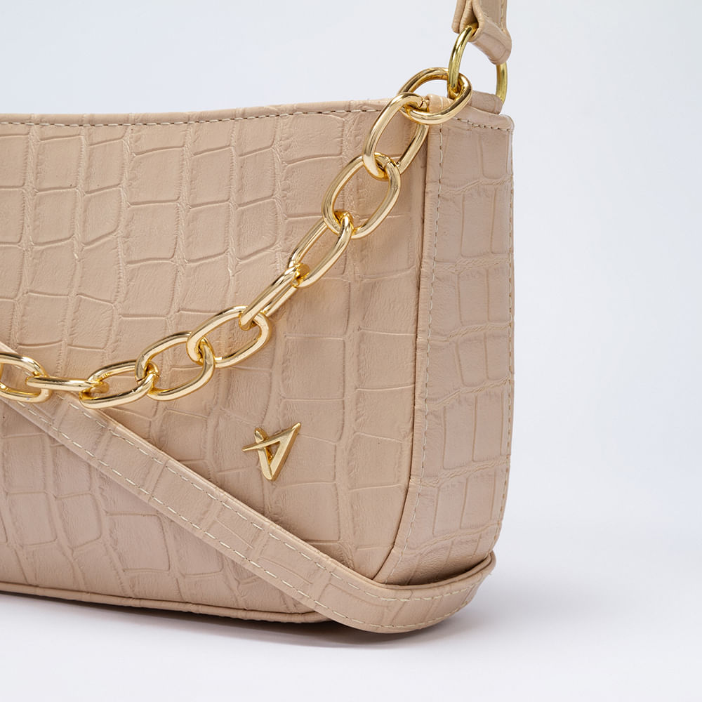 Bolsa Baguete Ombro Croco Nude