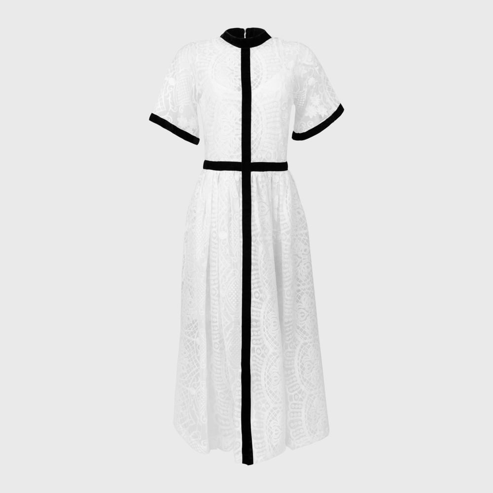 Vestido Tule Bordado Offwhite