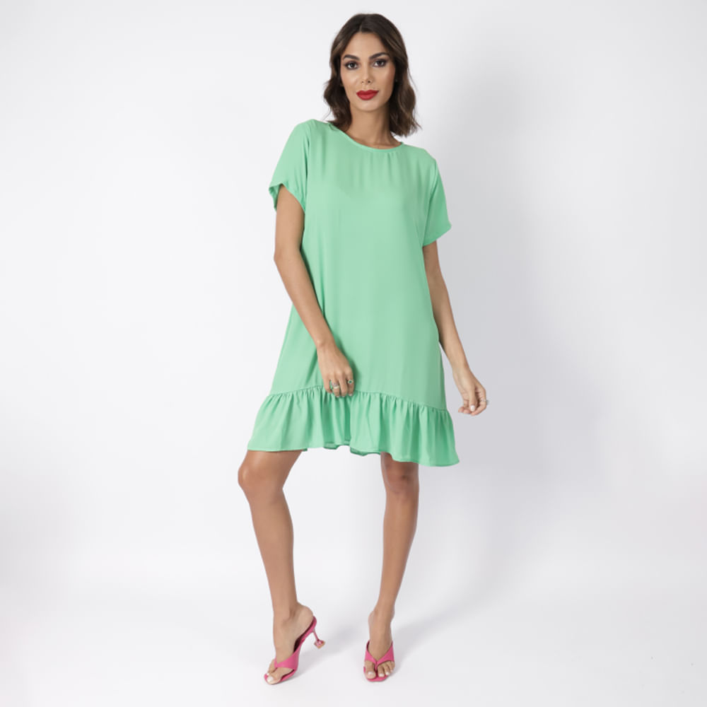 Vestido  Crepe com Babado  Verde