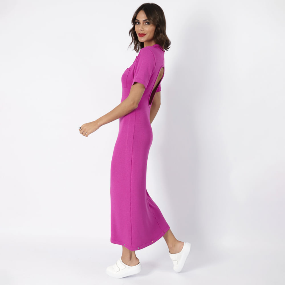 Vestido  Gola Polo  Longuete  Pink