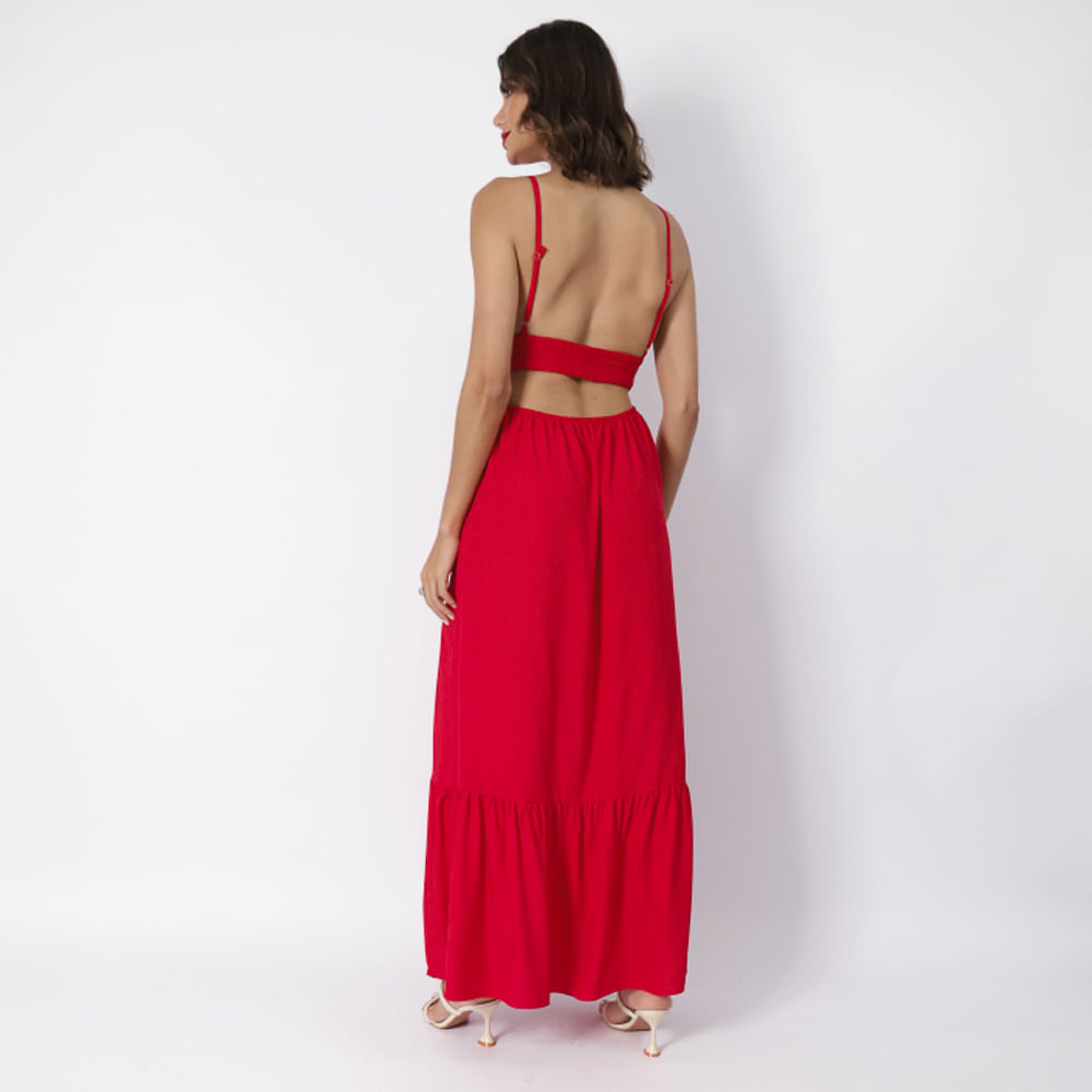 Vestido Longuete Alça Fina   Vermelho