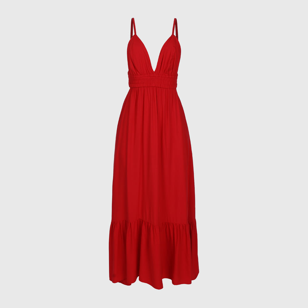 Vestido Longuete Alça Fina   Vermelho