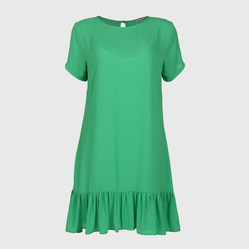 Vestido  Crepe com Babado  Verde