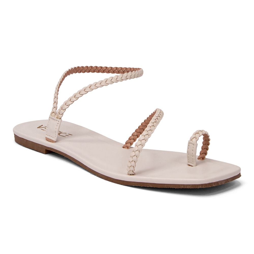 Sandália Rasteira Flat Trança Offwhite