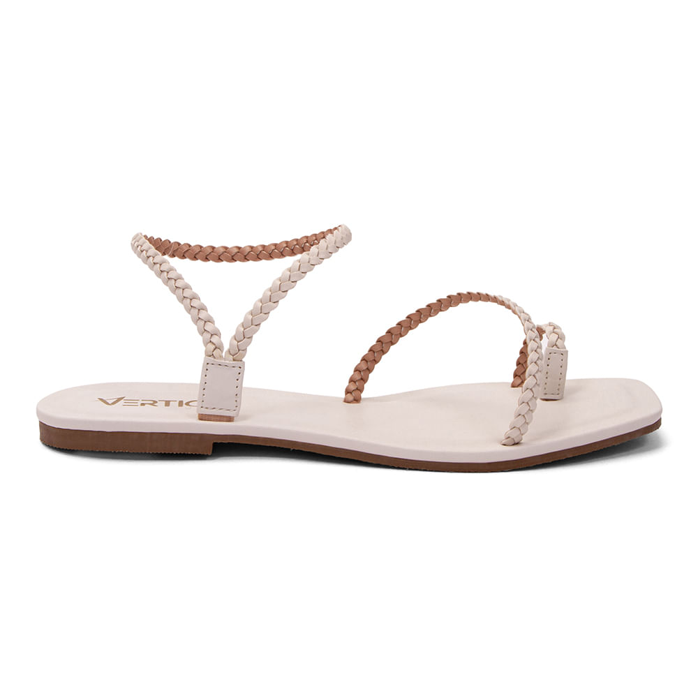 Sandália Rasteira Flat Trança Offwhite