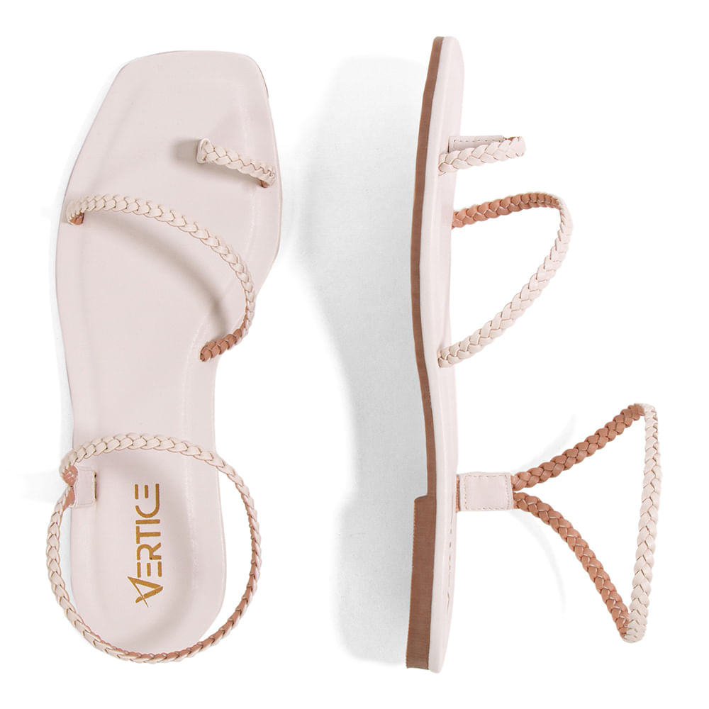 Sandália Rasteira Flat Trança Offwhite