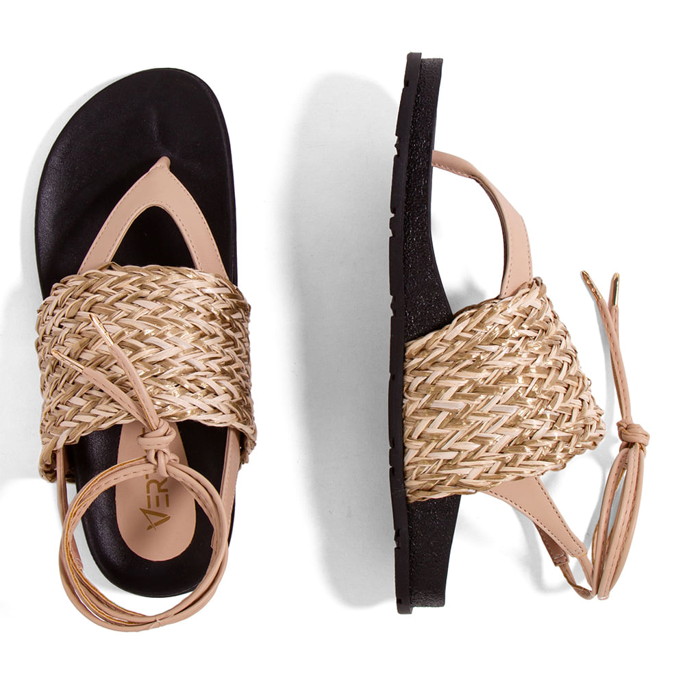 Sandalia Papete Amarração Palha Amêndoa Bege - Renner