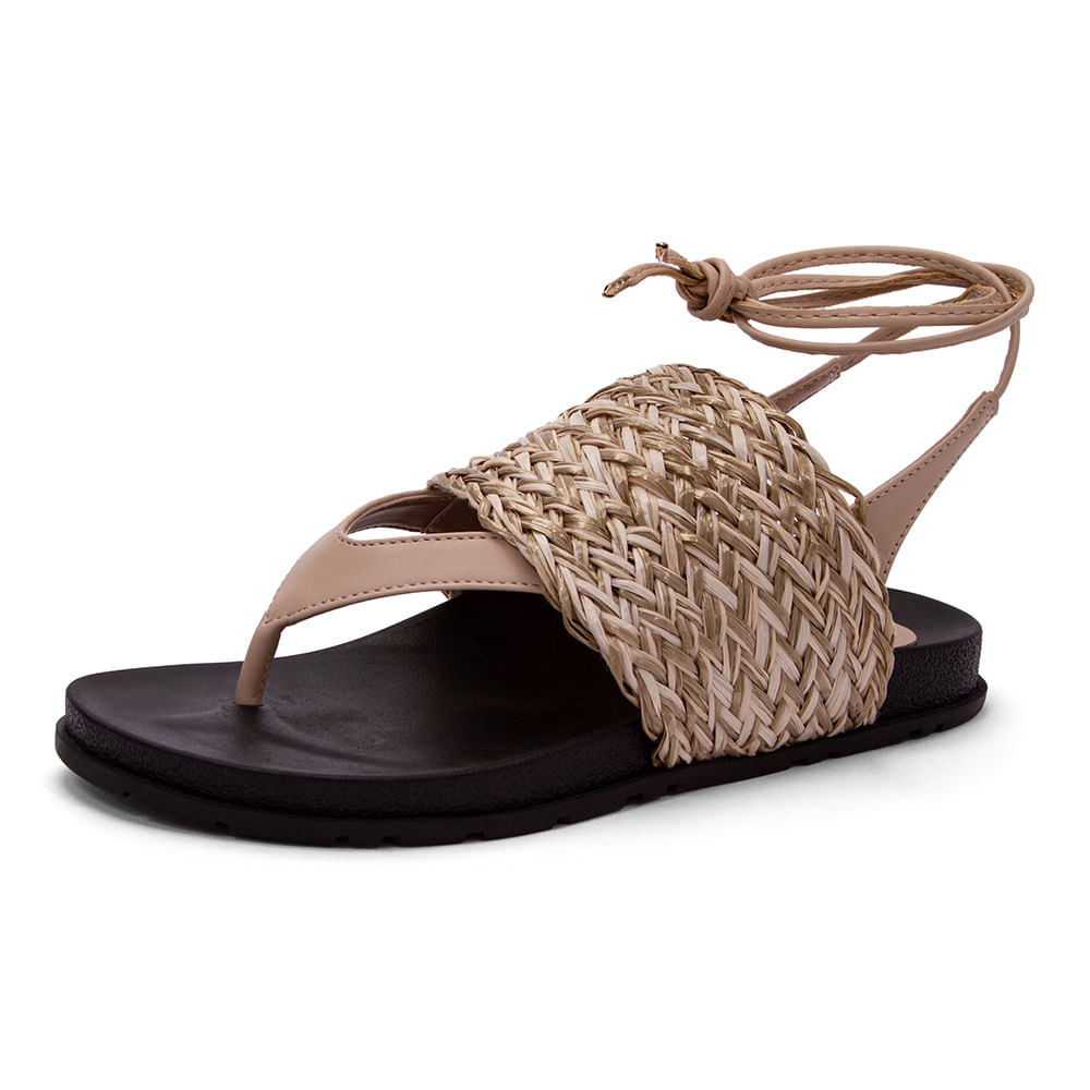 Sandalia Papete Amarração Palha Amêndoa Bege - Renner