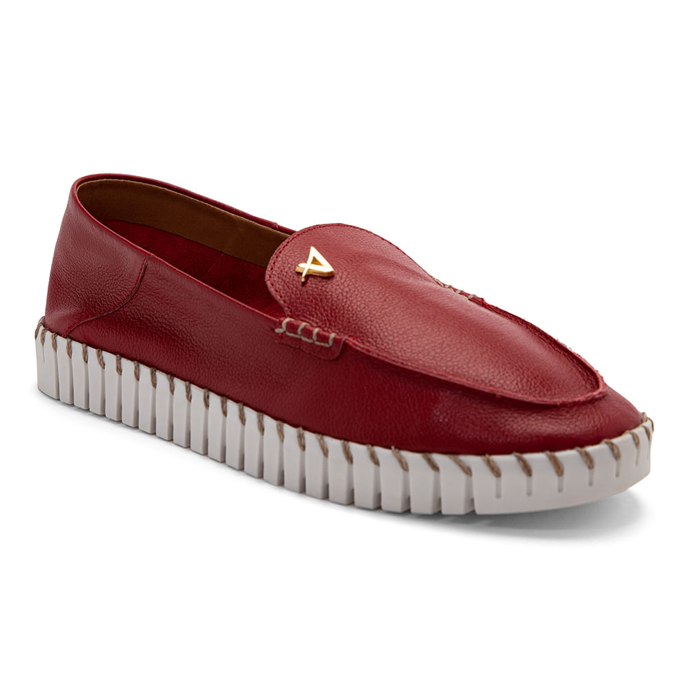 Sapato Mocassim Maleável Feminino Couro Vermelho