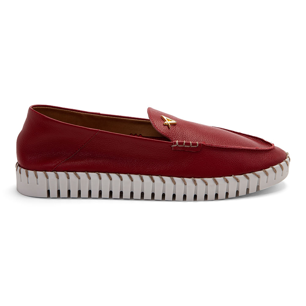 Sapato Mocassim Maleável Feminino Couro Vermelho