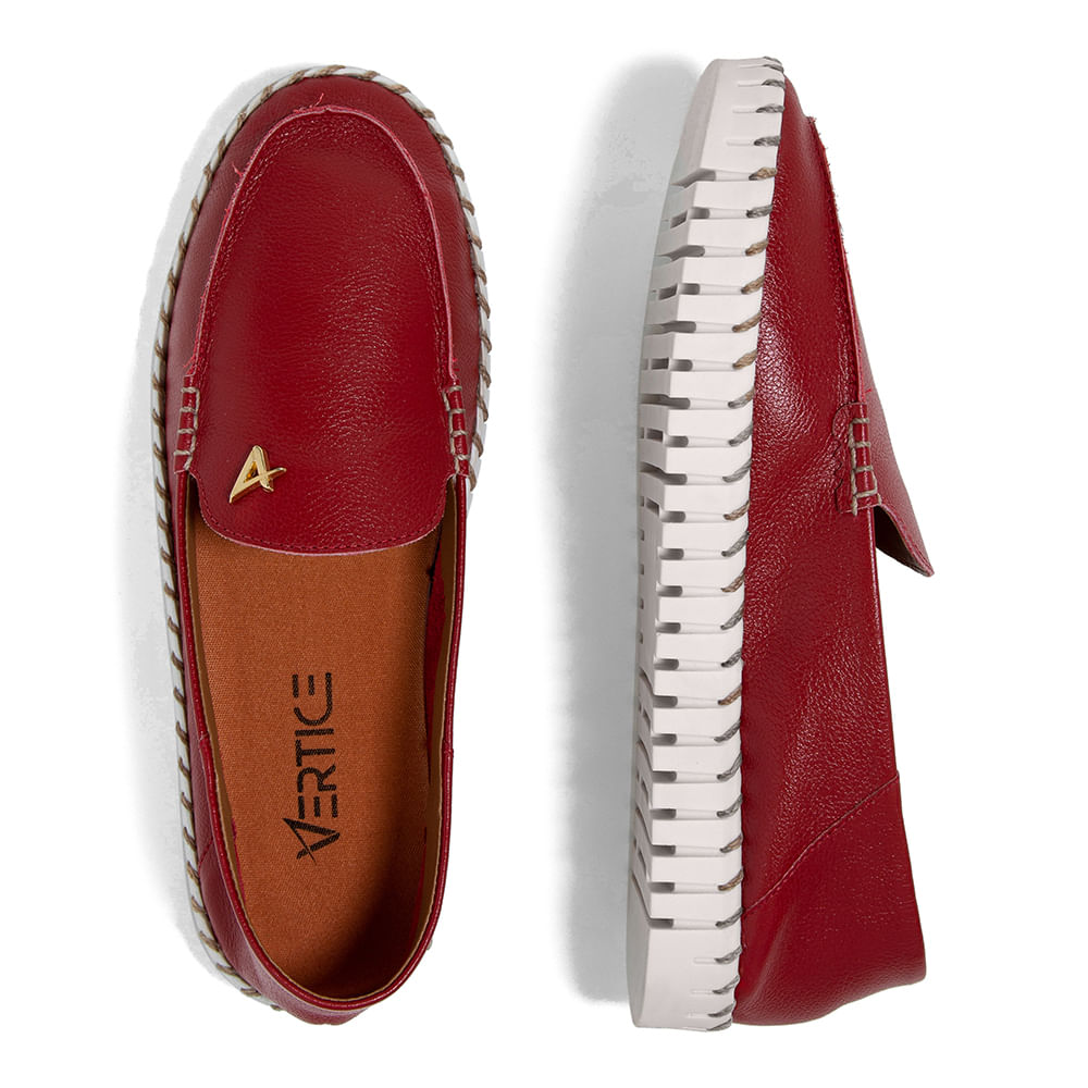 Sapato Mocassim Maleável Feminino Couro Vermelho