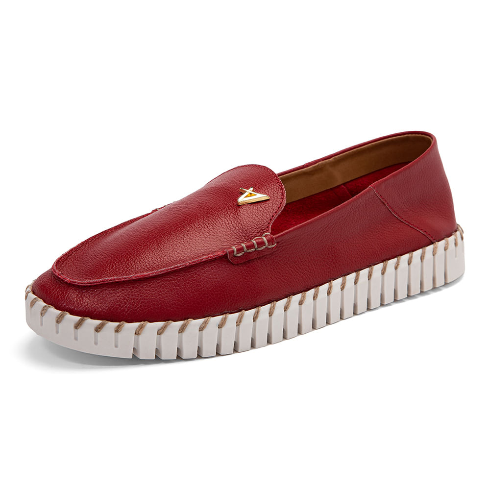 Sapato Mocassim Maleável Feminino Couro Vermelho