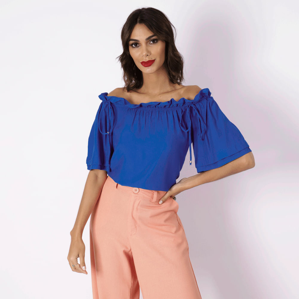 Blusa Ombro a Ombro com regulagem Azul