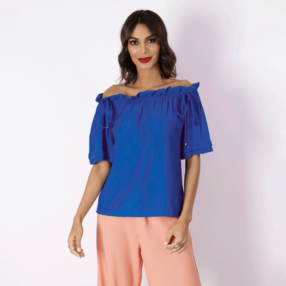 Blusa Ombro a Ombro com regulagem Azul