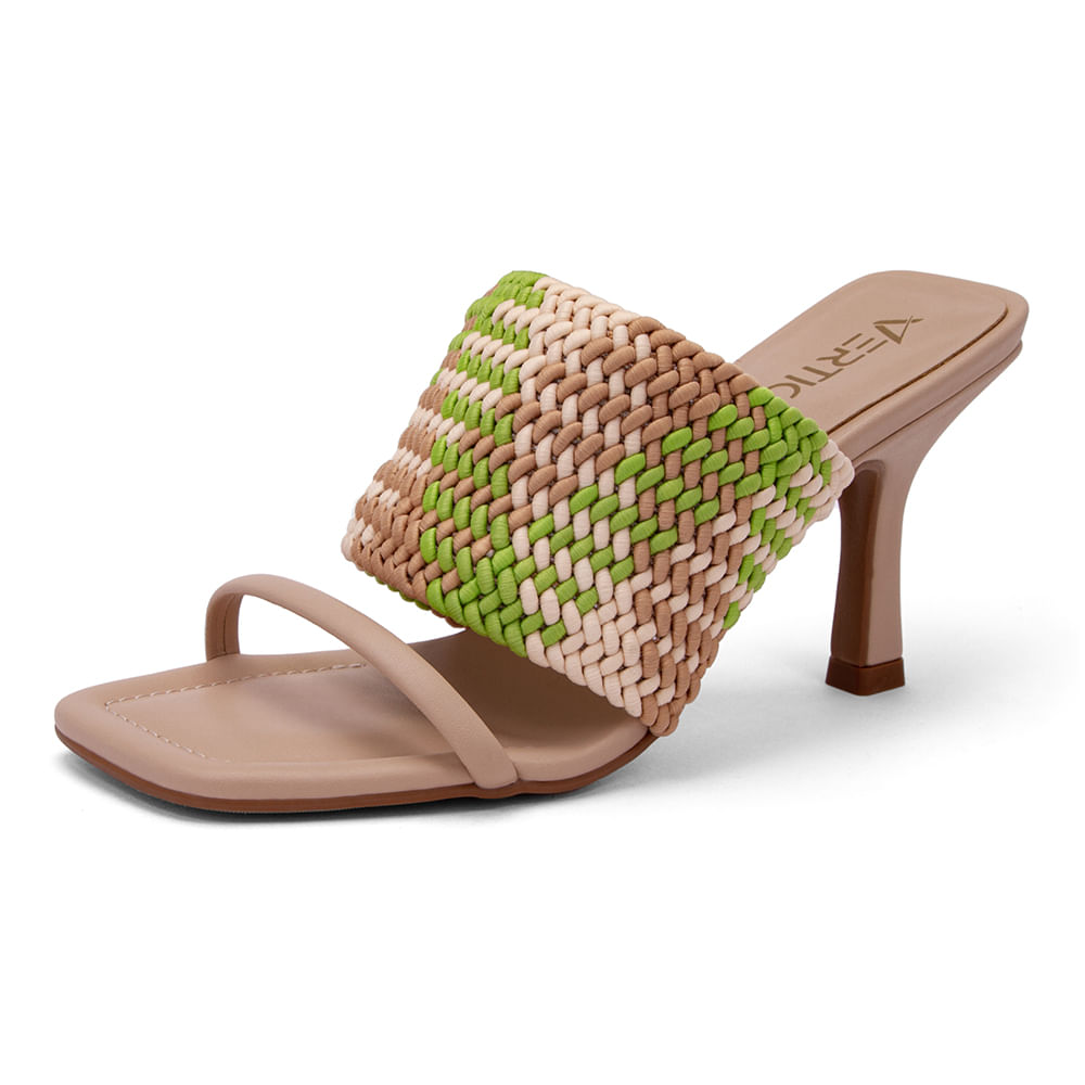 Sandália Mule Salto Fino Tramada  Amendôa