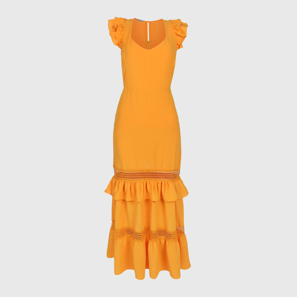 Vestido Longo Feminino Guipir Laranja